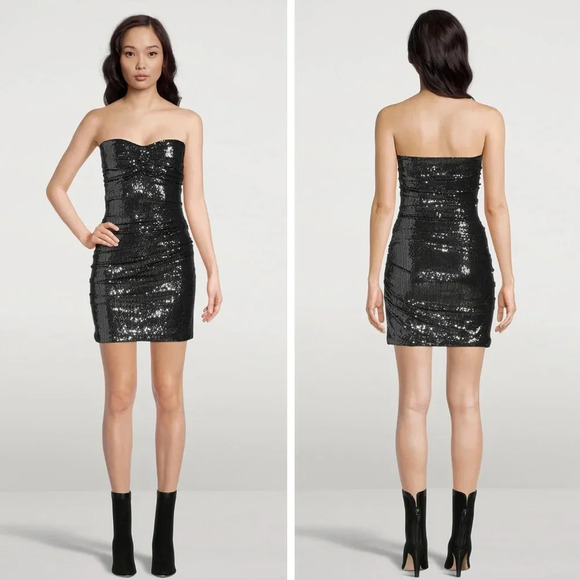 Ba&sh Maelle Embellished Sequin Strapless Bodycon Mini Dress Silver Black XS - Picture 8 of 8